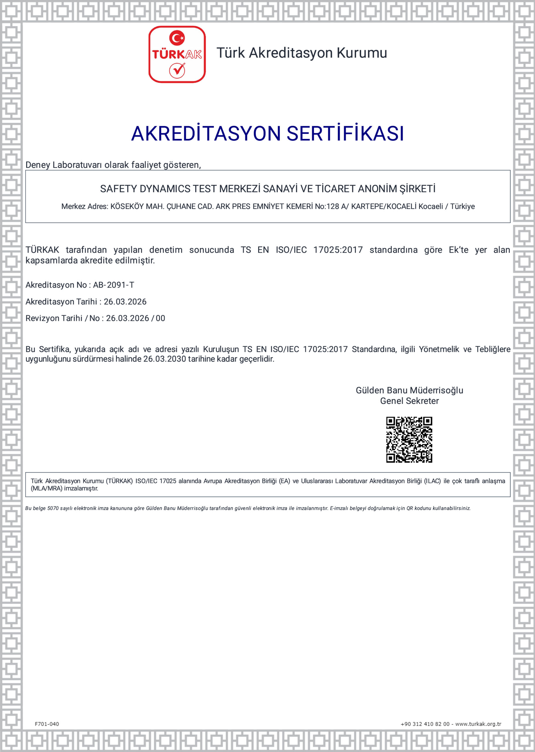 Safety Dynamics Accreditation Certificate